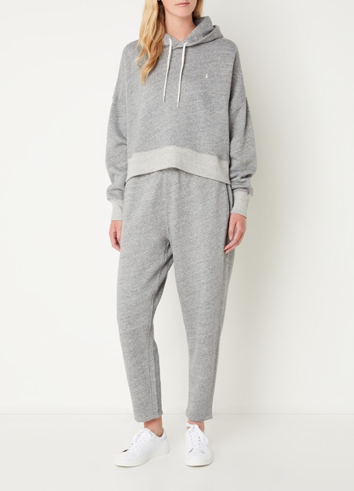 Ralph Lauren Cropped hoodie met logoborduring en gemêleerd dessin - voorkant 3 grijsmele
