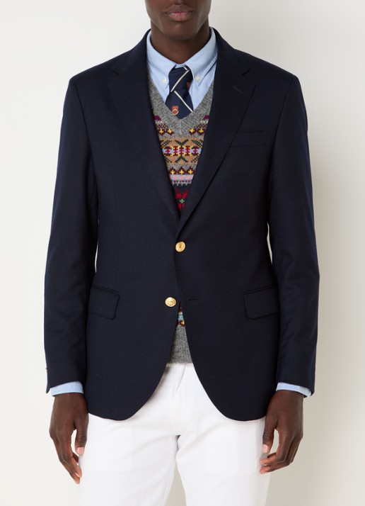 Ralph Lauren Custom fit colbert van wol met klepzakken - detail 8 donkerblauw
