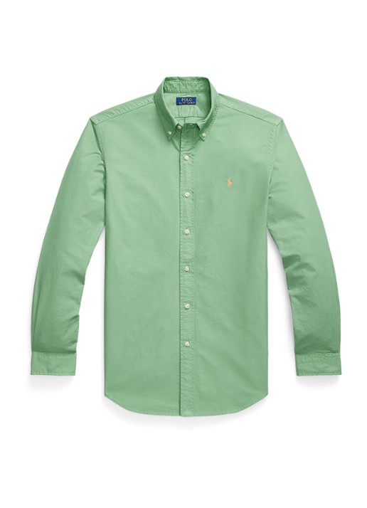 Ralph Lauren Custom fit garment-dyed Oxford overhemd - voorkant 4 outback green / groen