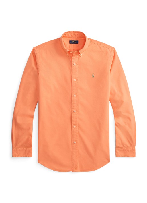 Ralph Lauren Custom fit garment-dyed Oxford overhemd - voorkant 4 pompano orange / oranje