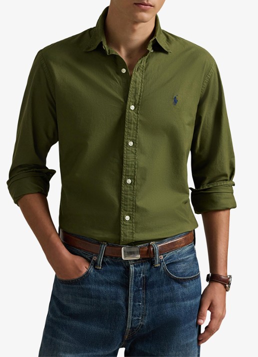 Ralph Lauren Custom fit garment-dyed Oxford overhemd - detail new olive / olijfgroen