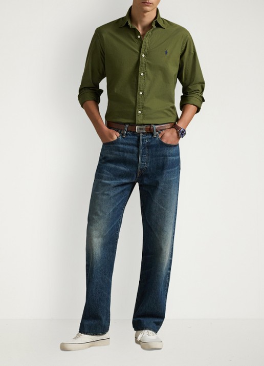 Ralph Lauren Custom fit garment-dyed Oxford overhemd - voorkant 5 new olive / olijfgroen