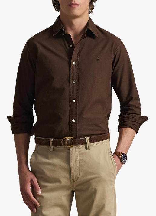 Ralph Lauren Custom fit garment-dyed Oxford overhemd - detail 4 nutmeg brown / bruin