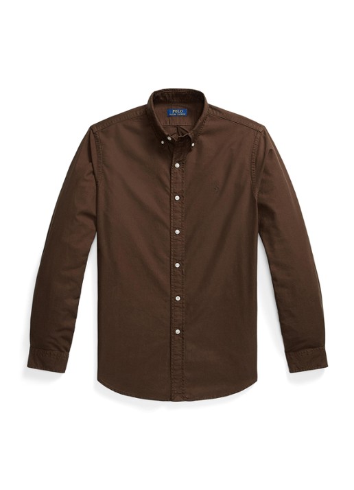 Ralph Lauren Custom fit garment-dyed Oxford overhemd - voorkant 2 nutmeg brown / bruin