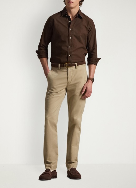 Ralph Lauren Custom fit garment-dyed Oxford overhemd - voorkant 3 nutmeg brown / bruin