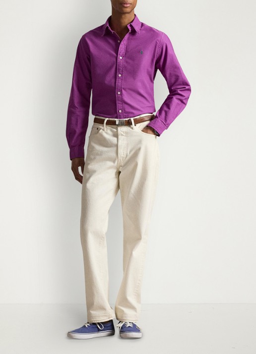 Ralph Lauren Custom fit garment-dyed Oxford overhemd - voorkant 6 purple dawn