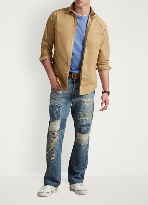 Ralph Lauren Custom fit garment-dyed Oxford overhemd - voorkant 2 cafe tan