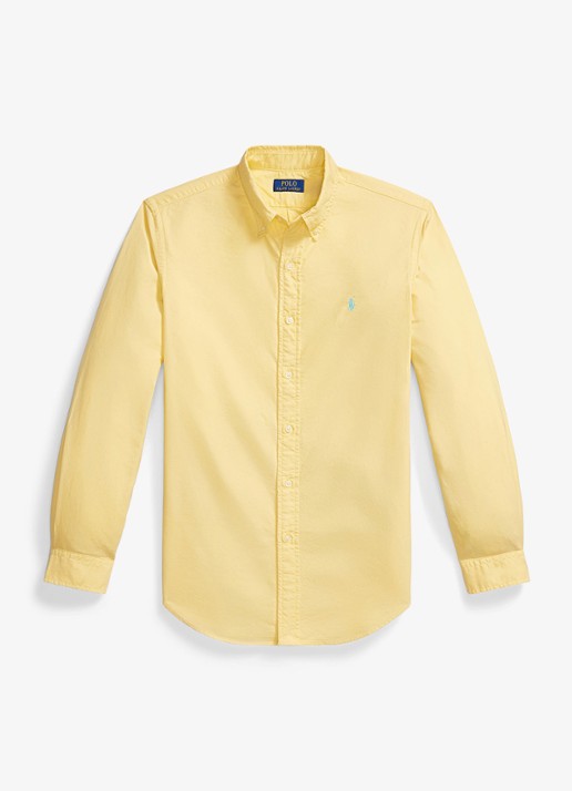 Ralph Lauren Custom fit garment-dyed Oxford overhemd - voorkant 5 corn yellow