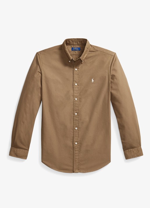 Ralph Lauren Custom fit garment-dyed Oxford overhemd - voorkant rl brown