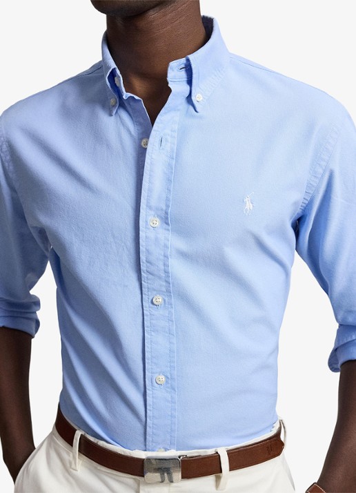 Ralph Lauren Custom fit garment-dyed Oxford overhemd - detail 2 austin blue white-zx2u