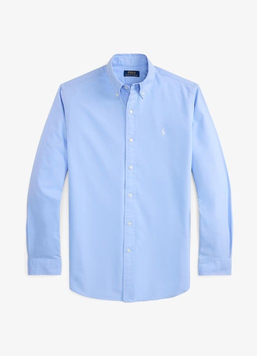 Ralph Lauren Custom fit garment-dyed Oxford overhemd - voorkant 4 austin blue white-zx2u