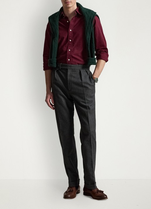 Ralph Lauren Custom fit garment-dyed Oxford overhemd - detail classic wine / wijnrood