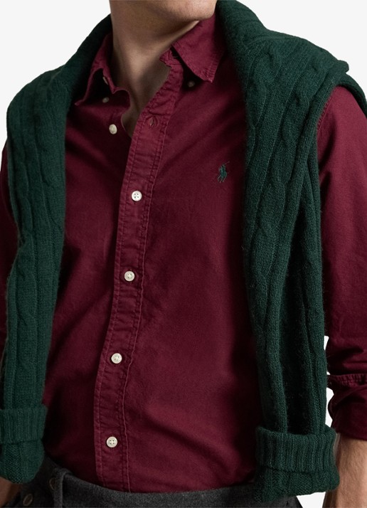Ralph Lauren Custom fit garment-dyed Oxford overhemd - detail 2 classic wine / wijnrood