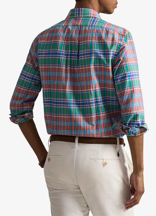 Ralph Lauren Custom fit geruit Oxford overhemd - achterkant 5 oranje