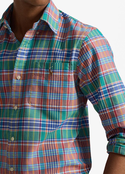 Ralph Lauren Custom fit geruit Oxford overhemd - detail 4 oranje