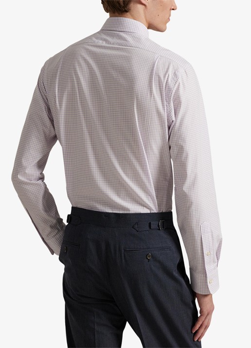 Ralph Lauren Custom fit geruit stretchpoplin overhemd - achterkant 4 white light lilac / lichtroze-486o
