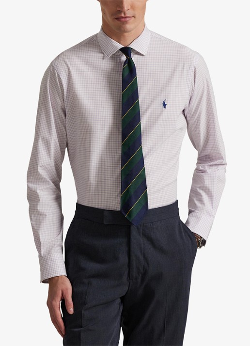 Ralph Lauren Custom fit geruit stretchpoplin overhemd - detail 3 white light lilac / lichtroze-486o