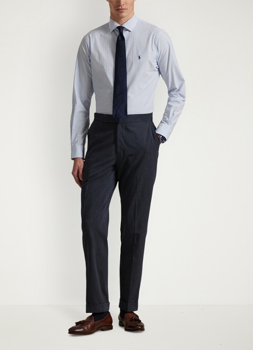 Ralph Lauren Custom fit geruit stretchpoplin overhemd - voorkant 3 white harbor island
