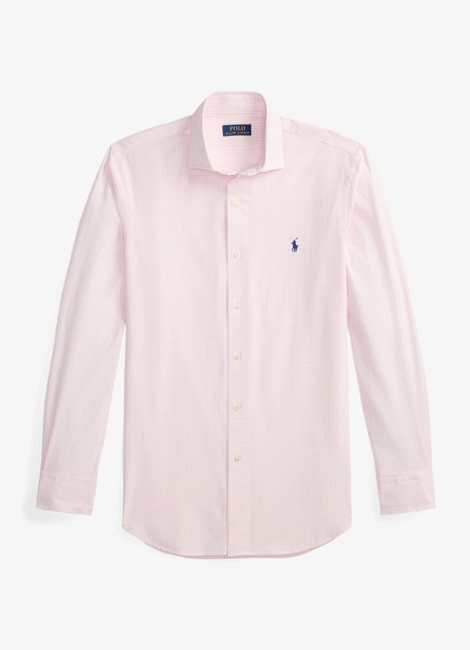 Ralph Lauren Custom fit geruit stretchpoplin overhemd - voorkant 3 white carmel pink / lichtroze
