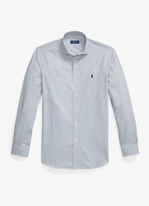Ralph Lauren Custom fit geruit stretchpoplin overhemd - voorkant 3 white new classic navy