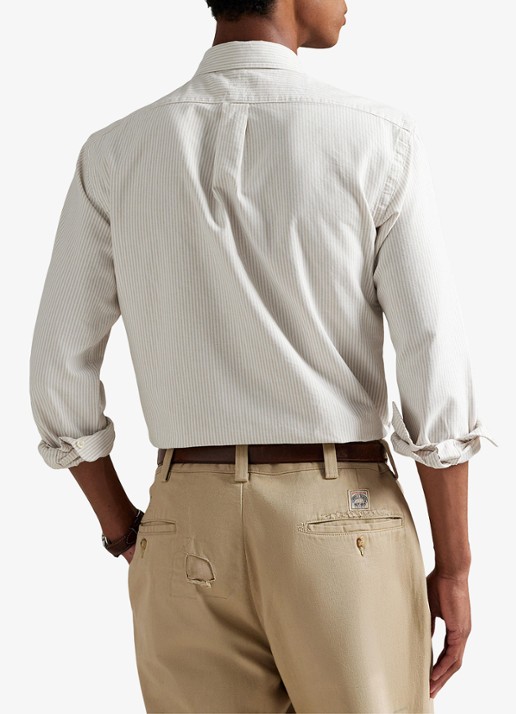 Ralph Lauren Custom fit gestreept Oxford overhemd - achterkant 3 coastal beige / beige