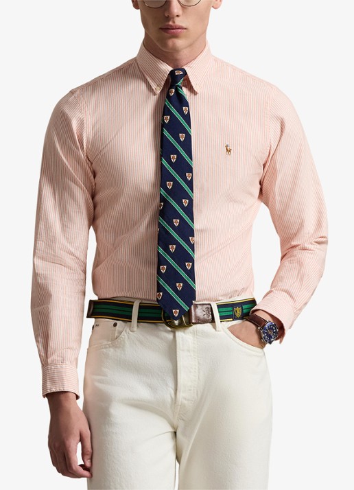 Ralph Lauren Custom fit gestreept Oxford overhemd - detail 3 peach / white / zalmroze