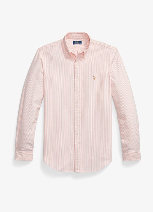 Ralph Lauren Custom fit gestreept Oxford overhemd - voorkant peach / white / zalmroze