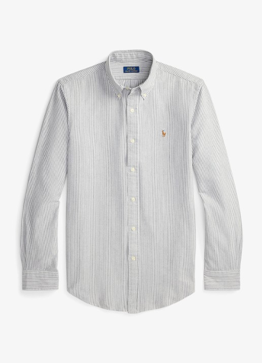 Ralph Lauren Custom fit gestreept Oxford overhemd - voorkant 3 6636o slate/white-48j4