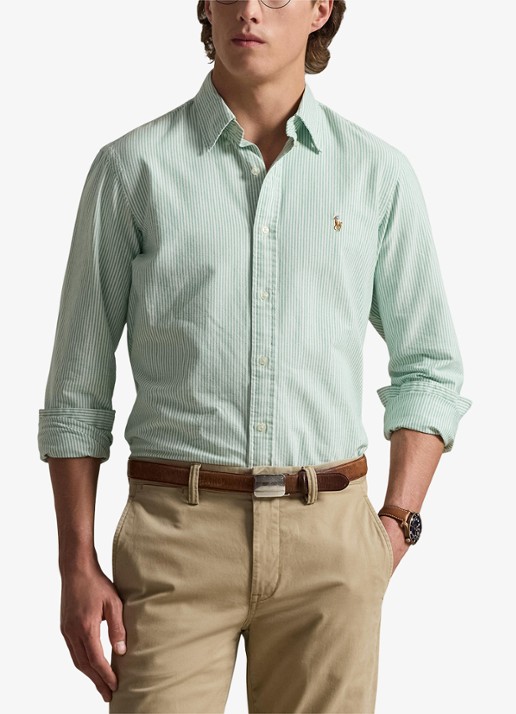 Ralph Lauren Custom fit gestreept Oxford overhemd - detail cruise green / white / lindegroen