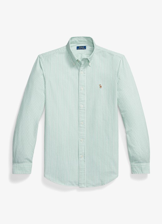 Ralph Lauren Custom fit gestreept Oxford overhemd - voorkant 3 cruise green / white / lindegroen