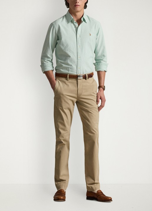 Ralph Lauren Custom fit gestreept Oxford overhemd - voorkant 4 cruise green / white / lindegroen