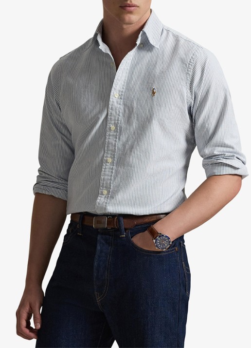 Ralph Lauren Custom fit gestreept Oxford overhemd - detail 6636a navy white-zyeg