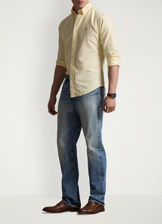 Ralph Lauren Custom fit gestreept Oxford overhemd - voorkant 3 6636d yellow oxford/white-44fs