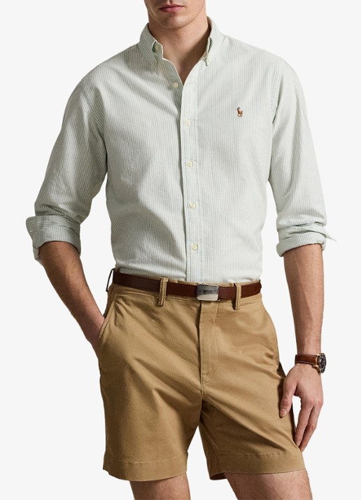 Ralph Lauren Custom fit gestreept Oxford overhemd - voorkant 5 6636r faded mint white-zxsa