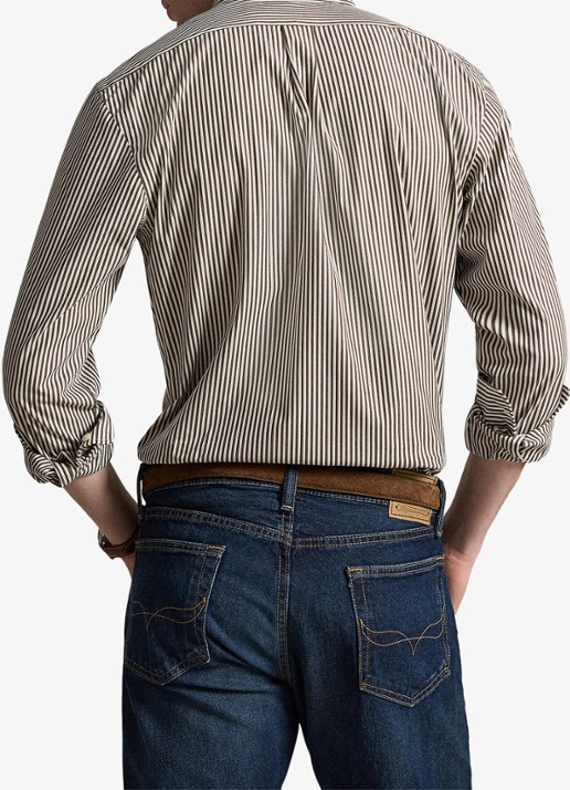 Ralph Lauren Custom fit gestreept poplin overhemd - achterkant 3 4655ag nutmeg brown
