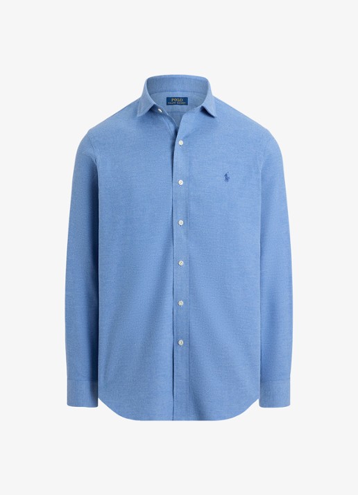 Ralph Lauren Custom fit keper performance overhemd met logo - voorkant 4 blue borage heather / blauw