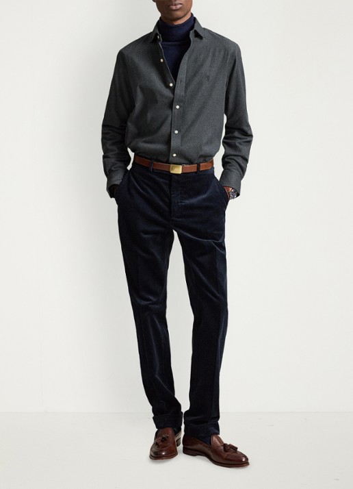 Ralph Lauren Custom fit keper performance overhemd met logo - detail barclay heather / donkergrijs