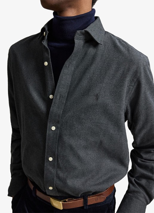 Ralph Lauren Custom fit keper performance overhemd met logo - detail 2 barclay heather / donkergrijs