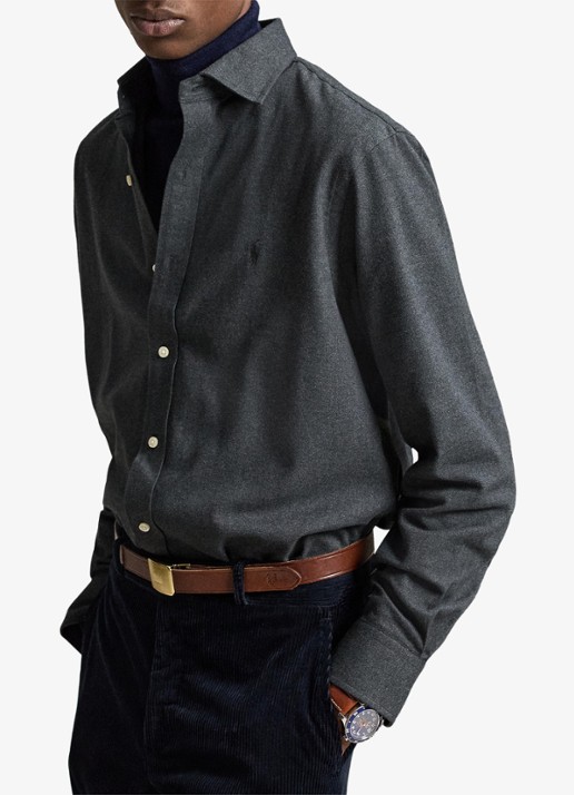 Ralph Lauren Custom fit keper performance overhemd met logo - voorkant 5 barclay heather / donkergrijs