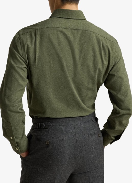 Ralph Lauren Custom fit keper performance overhemd met logo - achterkant 3 olive shrub heather / olijfgroen