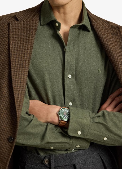 Ralph Lauren Custom fit keper performance overhemd met logo - detail 2 olive shrub heather / olijfgroen