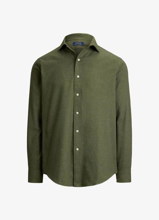 Ralph Lauren Custom fit keper performance overhemd met logo - voorkant 4 olive shrub heather / olijfgroen