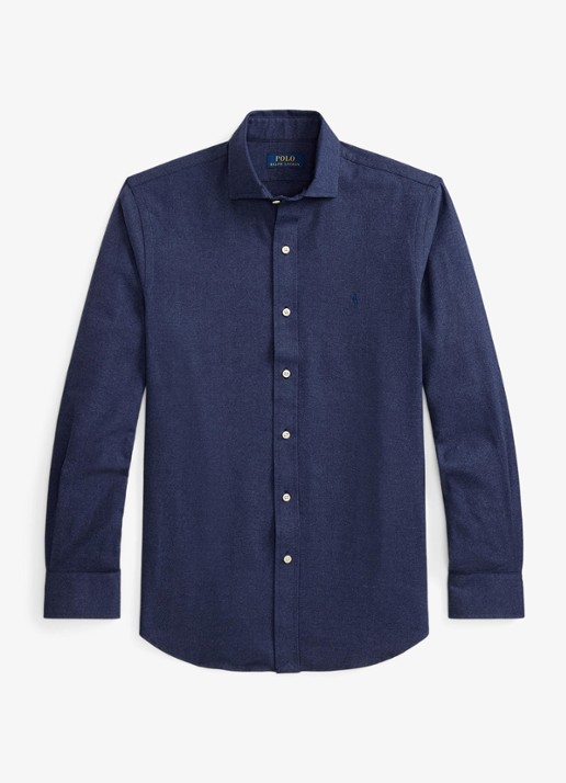 Ralph Lauren Custom fit keper performance overhemd met logo - voorkant 3 spring navy heather / donkerblauw