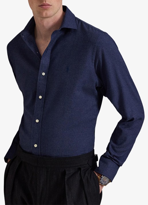 Ralph Lauren Custom fit keper performance overhemd met logo - voorkant 4 spring navy heather / donkerblauw