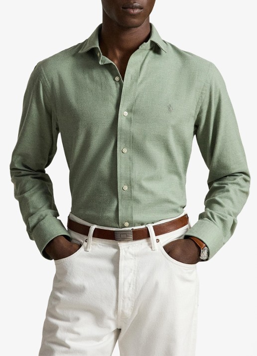 Ralph Lauren Custom fit keper performance overhemd - voorkant 4 fern green heather / groen