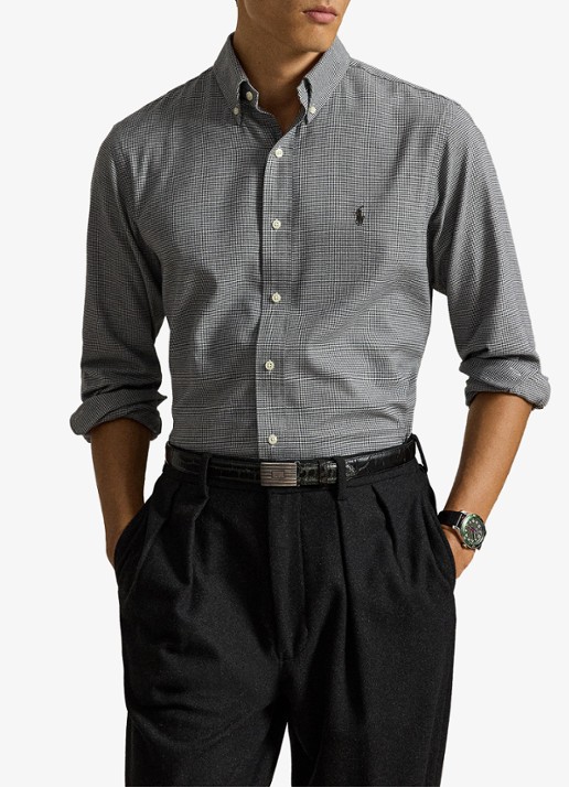 Ralph Lauren Custom fit keper performance overhemd - voorkant 4 lichtgrijs