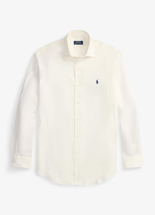 Ralph Lauren Custom fit overhemd in linnenblend met logo - voorkant 2 white / wit