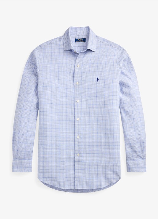 Ralph Lauren Custom fit overhemd in linnenblend met ruitdessin - voorkant 2 7190 blue multi-zyj4