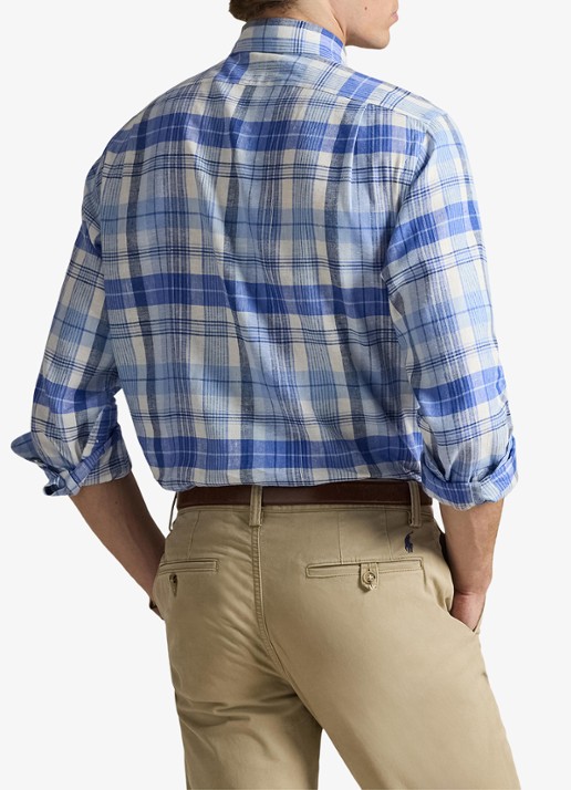 Ralph Lauren Custom fit overhemd in linnenblend met ruitdessin - achterkant 5 7117 blue multi-48od