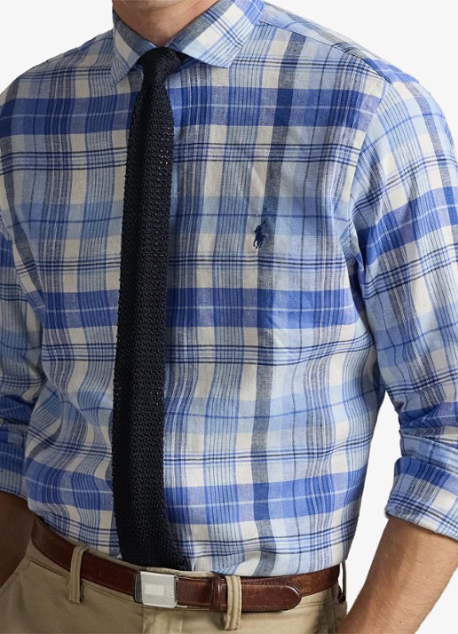 Ralph Lauren Custom fit overhemd in linnenblend met ruitdessin - detail 2 7117 blue multi-48od